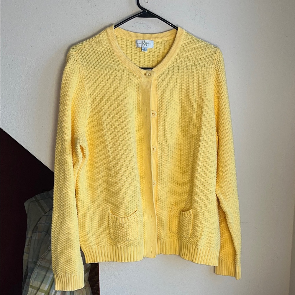 Studio Works‎ Butter Yellow Women's Cotton Cardigan L